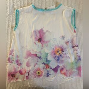 Floral Tank Top with Aqua Trim